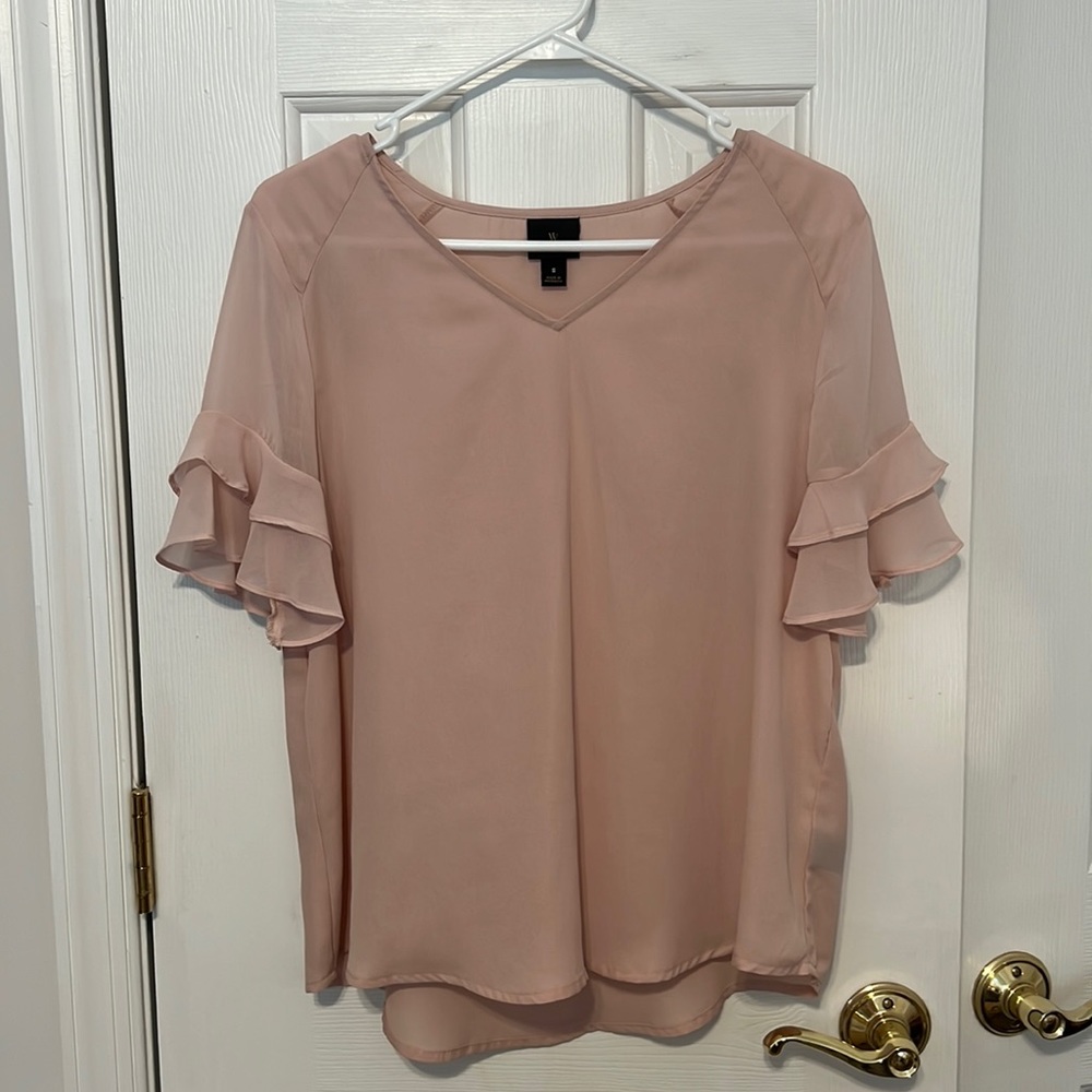 Light Pink Ruffle Sleeve Chiffon Top